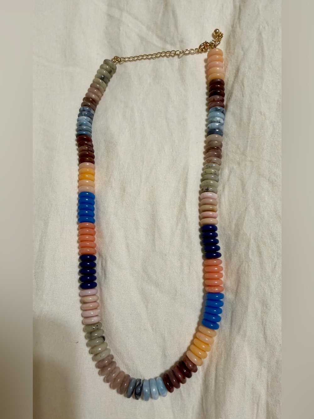Anthropologie Multicolor Disc Bead Necklace in Blue, Peach, Coral, Navy